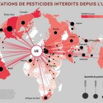 Fuentes: Rebelión [Imagen: Mapa de las exportaciones desde la Unión Europea de los pesticidas cuyo uso está prohibido en la propia Europa. Gráfico Public Eye]