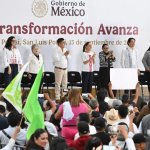 La presidenta Claudia Sheinbaum estuvo en el Centro de Convenciones de San Luis Potosí, donde llamó a los ciudadanos a defender el proyecto de nación de la Cuarta Transformación. Imagen tomada de X @RGC_Mx