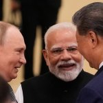 Los líderes de Rusia, la India y China, Vladímir Putin, Narendra Modi y Xi Jinping Suo Takekuma / Pool Photo via AP