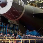 El submarino nuclear Khabarovsk durante las pruebas de lanzamiento en el astillero Sevmash en Severodvindk, Rusia, el 1° de noviembre de 2025. Foto Ministerio de Defensa de Rusia vía Ap