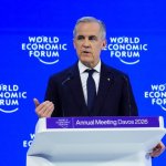 El primer ministro de Canadá, Mark Carney, pronuncia un discurso en el Foro Económico Mundial en Davos, Suiza, el martes 20 de enero de 2026. Sean Kilpatrick / AP