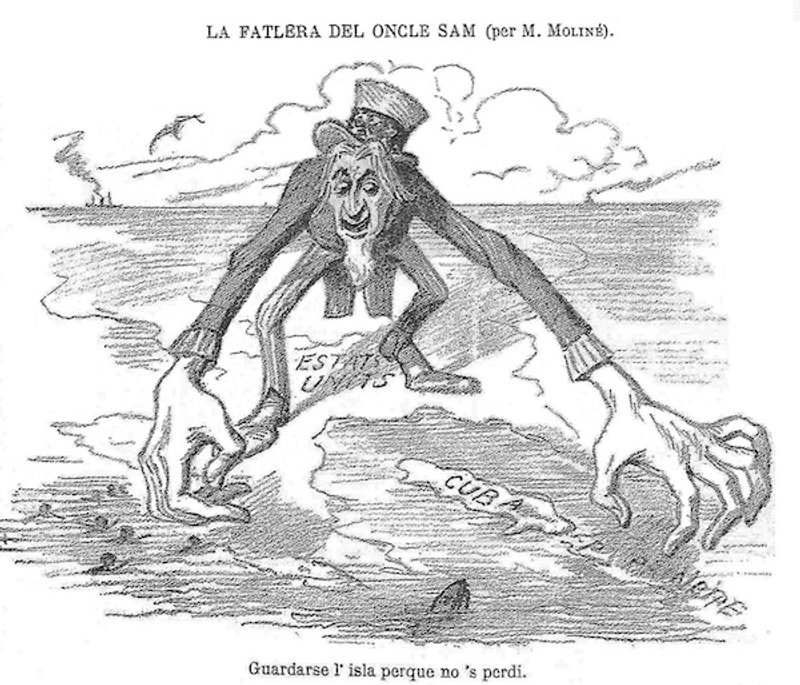 Fuentes: La Jornada - Imagen: Dibujo satírico publicado en 1896 en el diario catalán La Campana de Gràcia, criticando la actitud de Estados Unidos hacia Cuba.