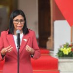 Delcy Rodríguez, presidenta encargada venezolana, en el Palacio de Miraflores, en Caracas, Venezuela. Foto Xinhua /Archivo
