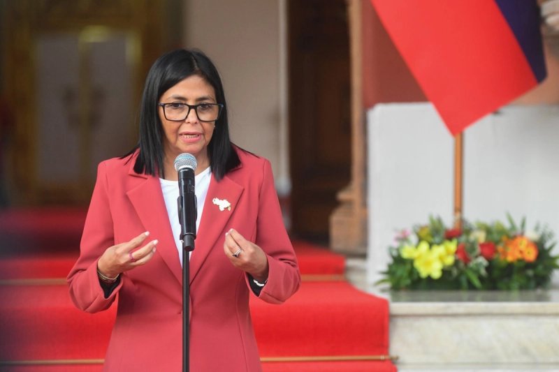 Delcy Rodríguez, presidenta encargada venezolana, en el Palacio de Miraflores, en Caracas, Venezuela. Foto Xinhua /Archivo