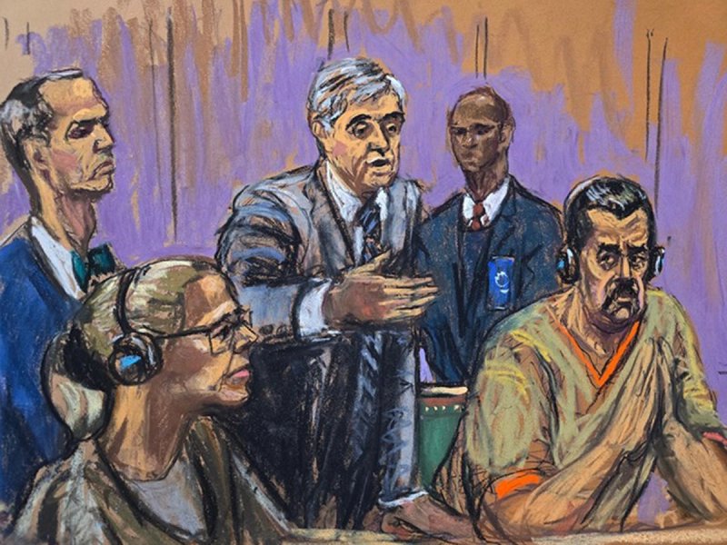 El mandatario venezolano y su esposa en el tribunal federal de Nueva York. Ilustración de Jane Rosenberg/Court Art