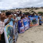 Miembros de la comunidad San Juan Bautista de Catacaos durante una movilización en defensa de su territorio. Foto: cortesía Diana Culupú Inga