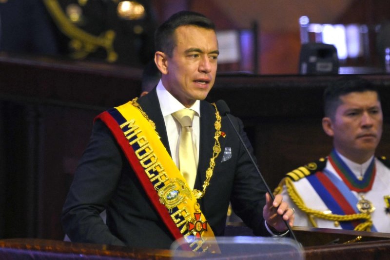 El presidente de Ecuador, Daniel Noboa, presenta su informe anual ante el Congreso en Quito, el 24 de mayo de 2026. Foto: Afp